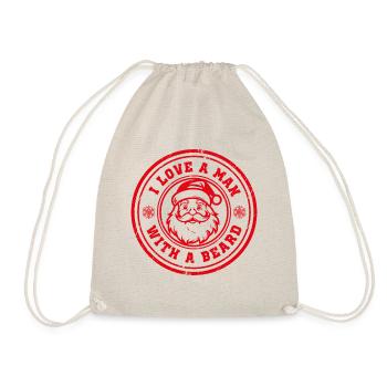 I Love A Man With A Beard Santa Claus Christmas - Drawstring Bag - nature - Front