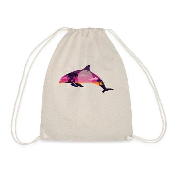 Dolphin Palm Tree Sunset - Drawstring Bag - nature - Front