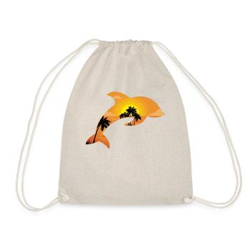 Dolphin Palm Tree Sunset - Drawstring Bag - nature - Front