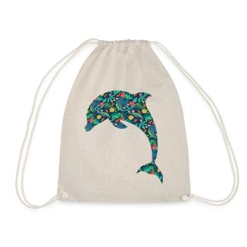 Dolphin Tropical Flower Floral - Drawstring Bag - nature - Front