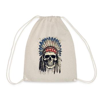 Skull Indian Chief Feather Headdress USA - Drawstring Bag - nature - Front
