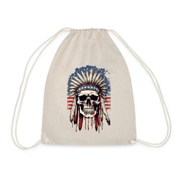 Skull Indian Chief Feather Headdress America - Drawstring Bag - nature - Front