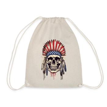 Skull Indian Chief Feather Headdress USA - Drawstring Bag - nature - Front
