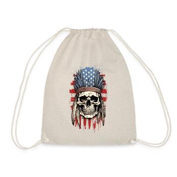 Skull Indian Chief Feather Headdress America - Drawstring Bag - nature - Front