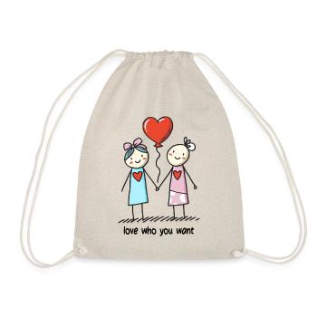 Strichmännchen Lesbisches Liebespaar Liebe - Turnbeutel - Natur - Vorne