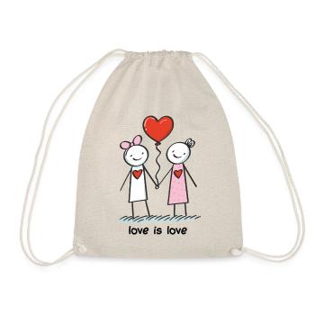 Strichmännchen Lesbisches Liebespaar Liebe - Turnbeutel - Natur - Vorne