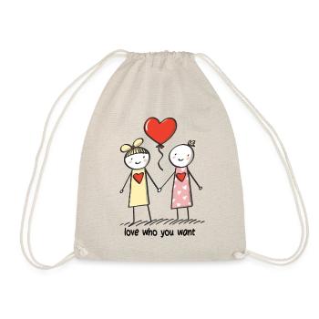 Strichmännchen Lesbisches Liebespaar Liebe - Turnbeutel - Natur - Vorne