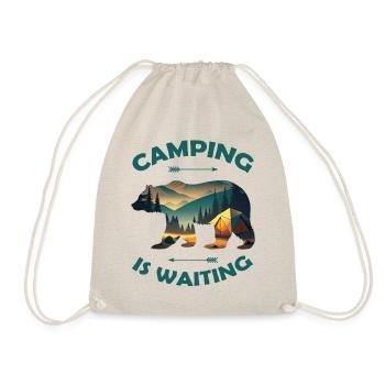 Camping Is Waiting Funny Bear Camper Outdoor - Turnbeutel - Natur - Vorne