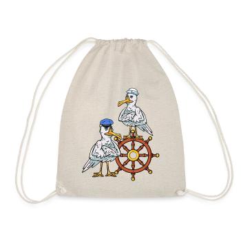 Steering Wheel Seafarer Cruise Seagulls Captain Voyage - Drawstring Bag - nature - Front