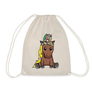 Hippie Pferd Pferde Gaul Schamane Kind Kinder - Turnbeutel - Natur - Vorne