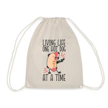 Hot Dog Adult Living Life One Hot - Drawstring Bag - nature - Front
