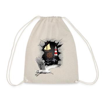 North Sea Lighthouse Lighthouses Seagulls Maritime Ship - Drawstring Bag - nature - Front