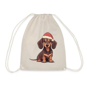 Santa Claus Dog Dachshund Christmas Xmas - Drawstring Bag - nature - Front