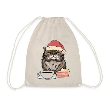 Cat Santa Santa Coffee Cake Snacking Xmas - Drawstring Bag - nature - Front