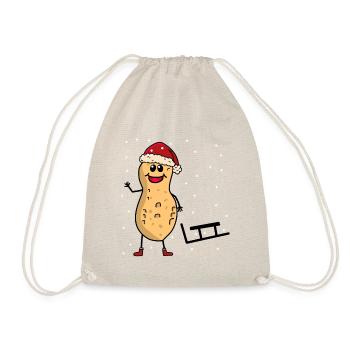 Christmas Peanut Sleigh Snowfall Santa Claus - Drawstring Bag - nature - Front