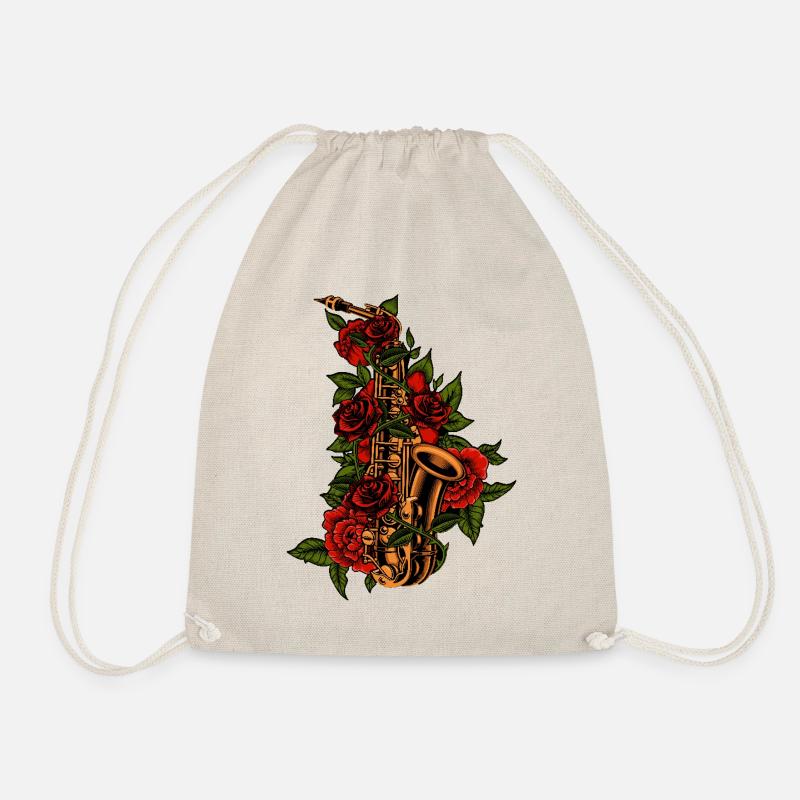 Saxophone Flower Rose Floral - Drawstring Bag - nature