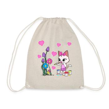 Cat Colorful Spring Flowers Flowers Painting Children - Drawstring Bag - nature - Front