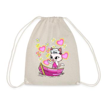 Cat Adventure Children Child Boat Holidays Summer - Drawstring Bag - nature - Front