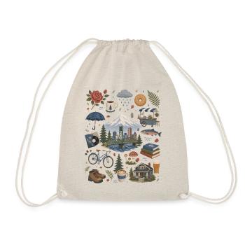 Portland, Oregon Coffee, Nature & Roses - Drawstring Bag - nature - Front