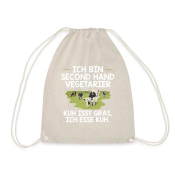 Funny Cow Grill Shirt Second Hand Vegetarian - Drawstring Bag - nature - Front