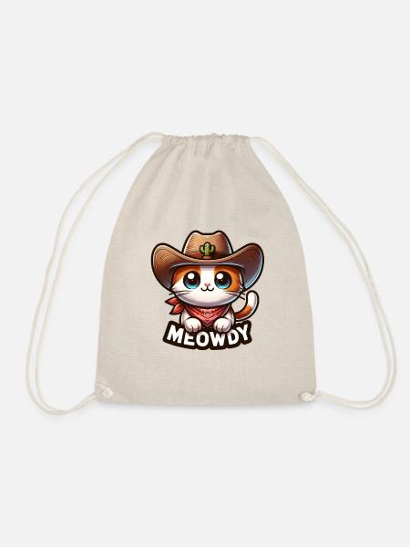 Niedliches Meowdy Cat Cowboy Pun Shirt - Turnbeutel - Natur