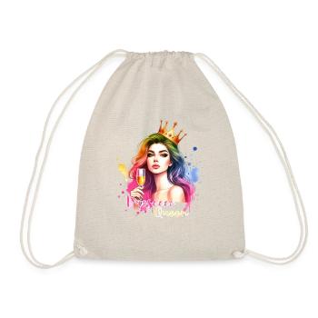 Prosecco Queen Damen Feier Shirt - Turnbeutel - Natur - Vorne