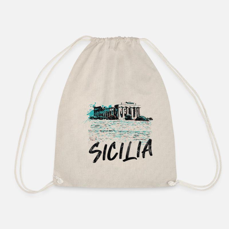 Griechische Tempelillustration, Insel Sizilien, Italien - Turnbeutel - Natur