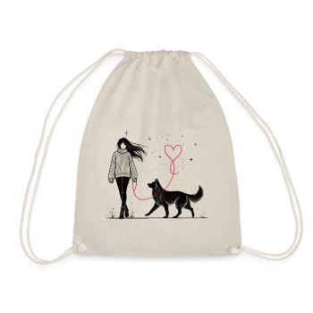 Heart leash – Elegant design for dog lovers - Drawstring Bag - nature - Front