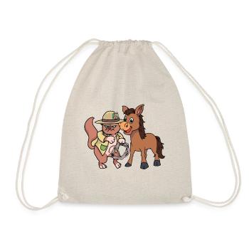 Wild West Cat Donkey Horse Rider Farmer Child - Drawstring Bag - nature - Front