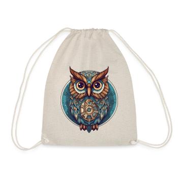 Eule mit Kreis türkis, süß; Cartoon Style, Boho - Turnbeutel - Natur - Vorne