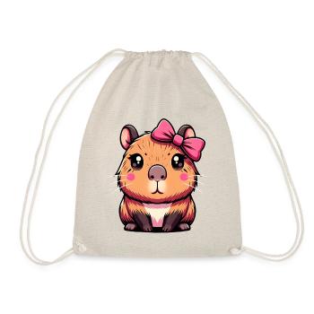 Cute Capybara Pink Bow Capybara - Drawstring Bag - nature - Front