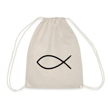 Signe chrétien de poisson fait sur un vieux t-shirt - Sac de sport léger - nature - Devant