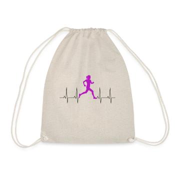 Fitness Running Funny Ladies EKG Runner Heartbeat - Drawstring Bag - nature - Front