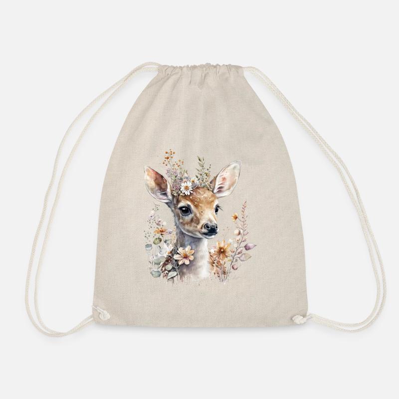 Deer with flowers - Drawstring Bag - nature
