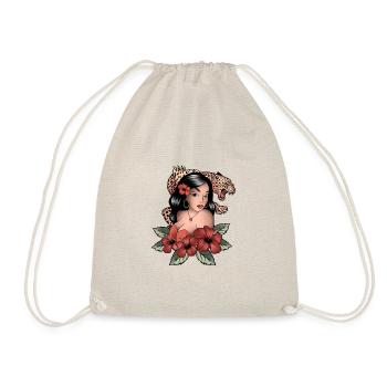 OldSchoolTattooGirlwithLeopard - Drawstring Bag - nature - Front