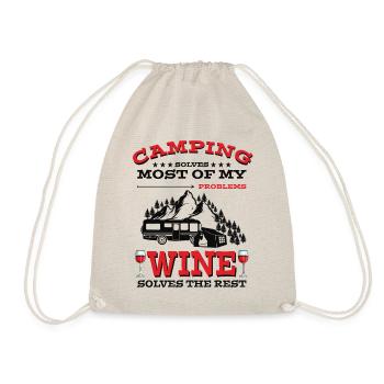 Camping and Wine Camping and Camper Funny Saying - Drawstring Bag - nature - Front
