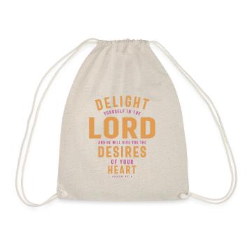 Delight in the Lord - Christian Quote - Drawstring Bag - nature - Front