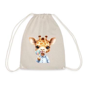 Giraffen Kind mit Lolli - Turnbeutel - Natur - Vorne