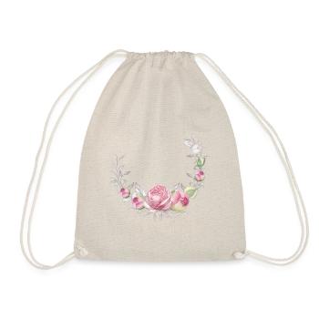 Wreath of flowers with roses, customisable - Drawstring Bag - nature - Front