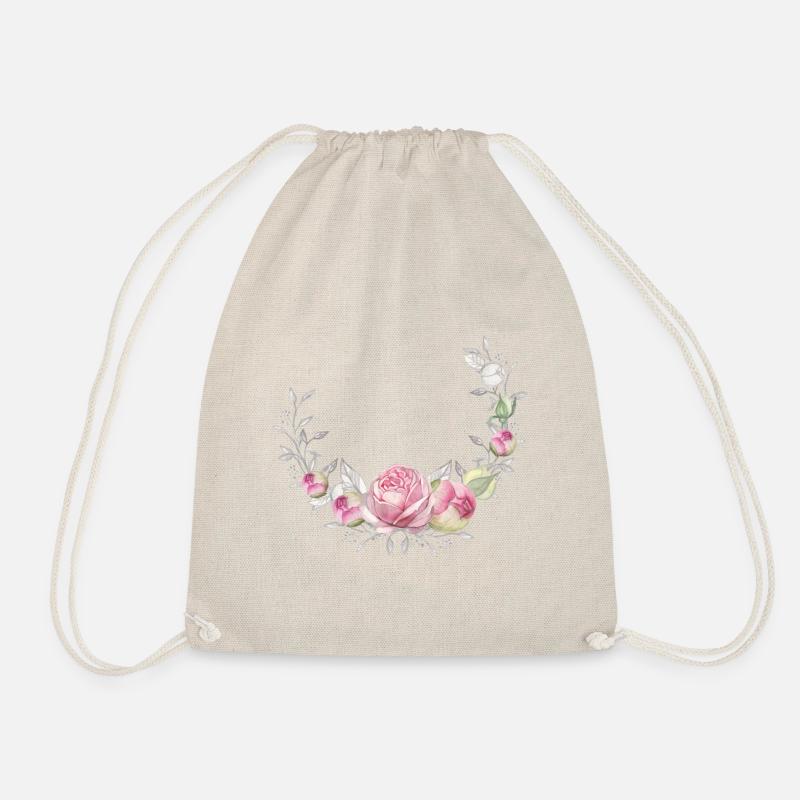 Blumenkranz mit Rosen, personalisierbar - Turnbeutel - Natur