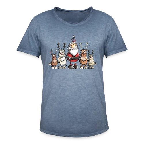 Père Noël entouré de rennes - Scène hivernale - T-shirt vintage Homme