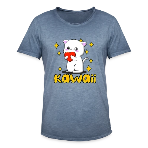 Chat Kawaii Cœur Scintillant - T-shirt vintage Homme