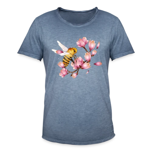 Abeille Volante et Magnolias – Dessin Main Élégant - T-shirt vintage Homme