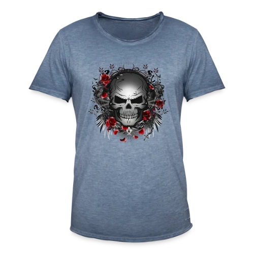 Crâne Gothique Mystique aux Roses Rouges - T-shirt vintage Homme