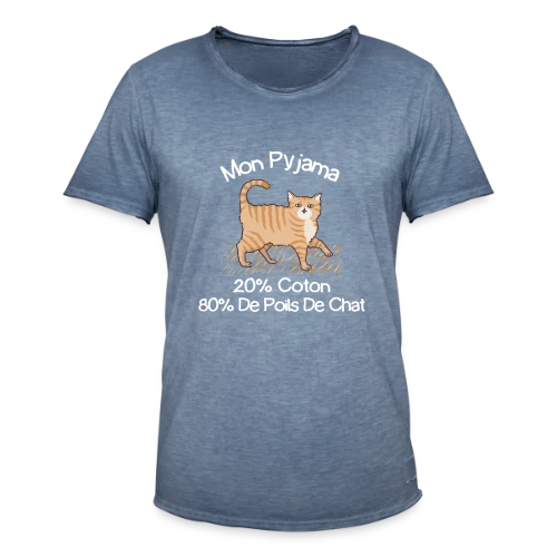 T-shirt Humour 'Mon Pyjama 80% Poils de Chat' - T-shirt vintage Homme