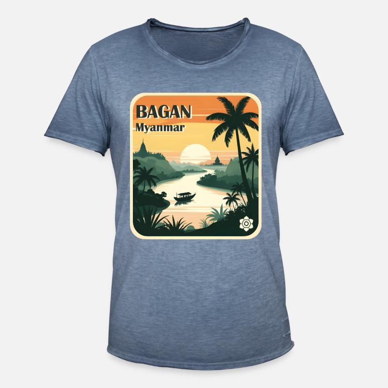 Bagan Myanmar - Männer Vintage T-Shirt - Vintage Denim