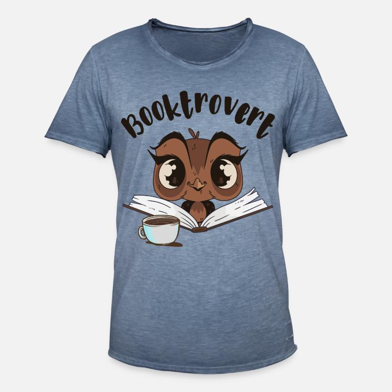 Booktrovert Eule mit Buch und Kaffee - Männer Vintage T-Shirt - Vintage Denim