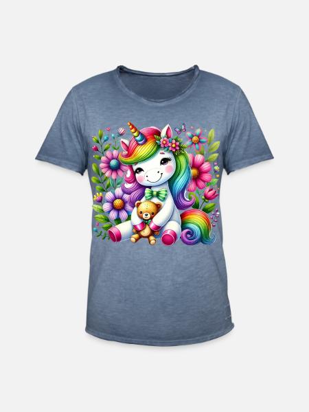Regenbogen Einhorn Blumentraum - Männer Vintage T-Shirt - Vintage Denim