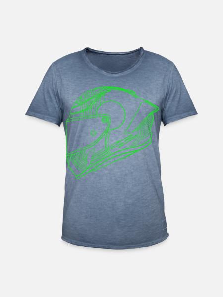 Casque vert néon - Visière - T-shirt vintage Homme - vintage bleu jeans