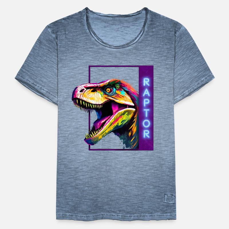 Neon Raptor - Velociraptor multicolore Maglietta vintage da uomo